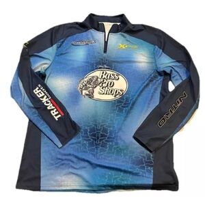 Bass Pro Shops Men's 1/4 Zip Fishing Jersey XL Blue Long Sleeve Carbon Lite
